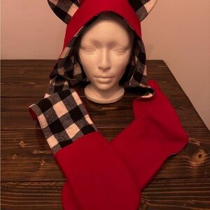 Red Cat Plaid Kids Hooded Scarf